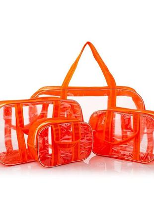 Набор прозрачных сумок (s, m, l, xl)  nika torrі комбинированные пвх + спанбонд оранжевый1 фото
