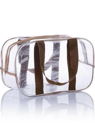 Прозрачная сумка s(31*21*14) с ременными ручками в роддом, бронзовый