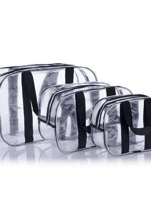 Набір прозорих сумок (m, l, xl) з ремінними ручками чорний