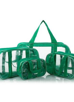 Набор прозрачных сумок (s, m, l, xl)  nika torrі комбинированные пвх + спанбонд зелёный1 фото