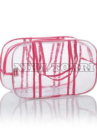 Прозора сумка m(40*25*20) з прозорими ручками в пологовий будинок, рожевий