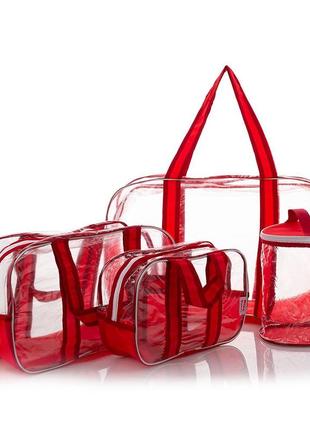 Прозрачные сумки в роддом (s, m, l) + органайзер - цилиндр красный