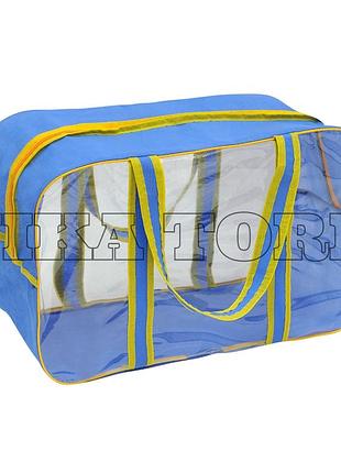 Комбинированная сумка в роддом из спанбонда и прозрачной пленки пвх, размер s(31*21*14), цвет голубой микс