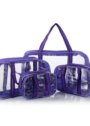 Набір прозорих сумок (s, m, l, xl) nika torri комбіновані пвх + спанбонд фіолетовий