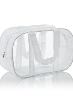 Комбинированная сумка в роддом из спанбонда и прозрачной пленки пвх, размер l(50*32*23), цвет белый1 фото