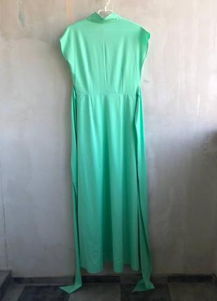 Длинное платье chloe зеленого цвета макси бренд оригинал с поясом женская с завязками платье9 фото
