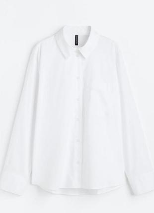 Хлопковая белая рубашка h&amp;m свободного кроя3 фото