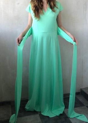 Длинное платье chloe зеленого цвета макси бренд оригинал с поясом женская с завязками платье10 фото