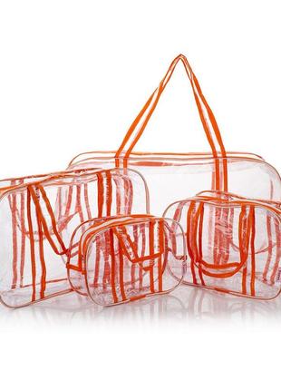 Набор прозрачных сумок (s, m, l, xl) с прозрачными ручками оранжевый