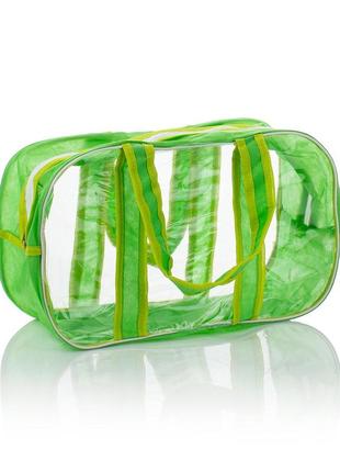 Комбинированная сумка в роддом из спанбонда и прозрачной пленки пвх, размер l(50*32*23), цвет лайм