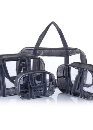 Набор прозрачных сумок (s, m, l, xl)  nika torrі комбинированные пвх + спанбонд серый1 фото