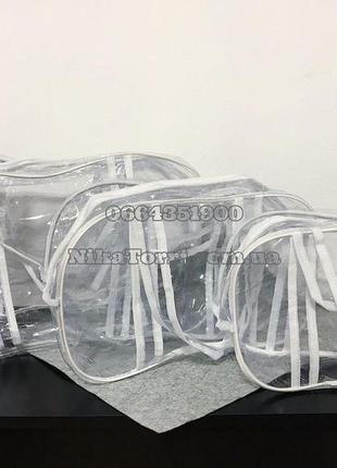 Набор прозрачных сумок в роддом с прозрачными ручками nika torri (s, m, l) белый2 фото