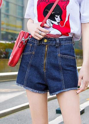 Джинсовые шорты с высокой талией на молнии синие s