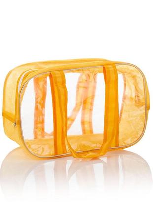 Комбинированная сумка в роддом из спанбонда и прозрачной пленки пвх, размер l(50*32*23), цвет желтый1 фото