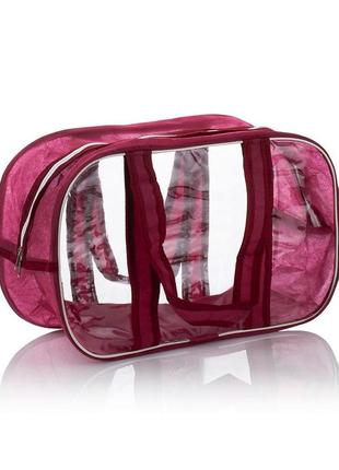 Комбінована сумка у пологовий будинок зі спанбонду та  прозорої плівки пвх, розмір m(40*25*20), колір марсала1 фото