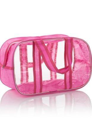 Комбинированная сумка в роддом из спанбонда и прозрачной пленки пвх, размер s(31*21*14), цвет розовый1 фото