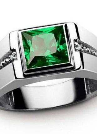 Мужское перстень печатка с фианитами и зеленым камнем, винтажное мужское кольцо, размер 21