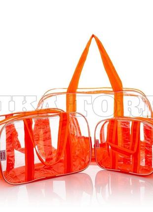 Прозрачные сумки в роддом (s, m, l) + органайзер - цилиндр оранжевый