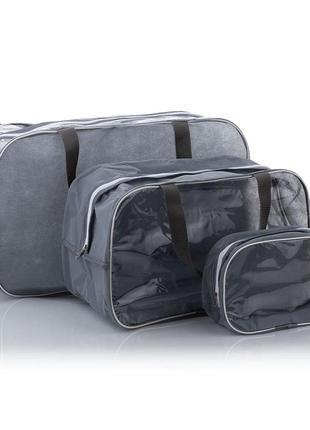 Набор из 2х полупрозразрачных сумок m, l из спанбонда+пвх nika torri серый