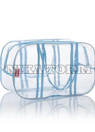 Прозора сумка xl(65*35*30) з прозорими ручками у пологовий будинок, блакитний