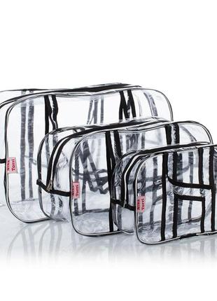 Набор прозрачных сумок в роддом с прозрачными ручками nika torri (s, m, l) чёрный2 фото