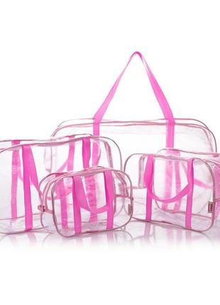 Набор прозрачных сумок (s, m, l, xl) с ременными ручками розовый