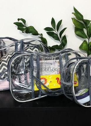 Набор прозрачных сумок в роддом с прозрачными ручками nika torri (s, m, l) серый4 фото