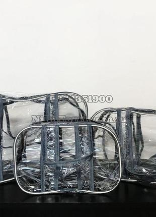 Набор прозрачных сумок в роддом с прозрачными ручками nika torri (s, m, l) серый2 фото