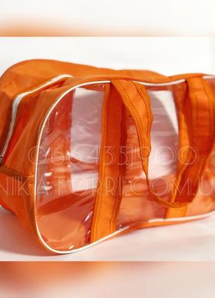 Комбинированная сумка в роддом из спанбонда и прозрачной пленки пвх, размер m(40*25*20), цвет оранжевый2 фото