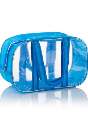 Комбінована сумка у пологовий будинок зі спанбонду та  прозорої плівки пвх, розмір  xl(65*35*30), колір волошка