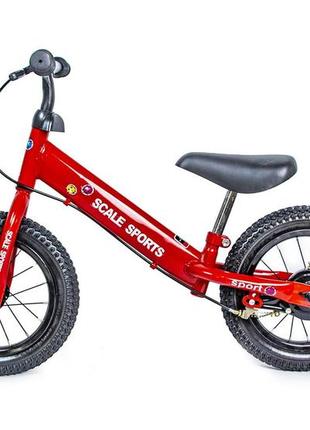 Велобег-беговел scale sports 12 дюймов с ручным тормозом и надувными колёсами красный2 фото