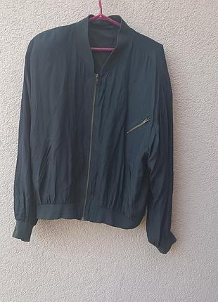 Бомбер черный 100% silk куртка черная легкая