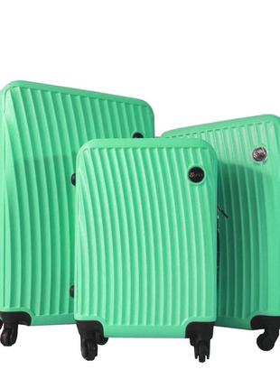 Комплект пластикових валіз на 4-колесах fly м'ятний колір, набір 3 штуки l/m/s