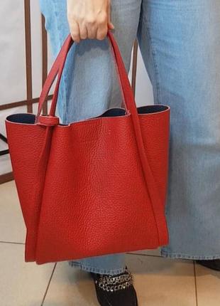 Сумка женская шоппер натуральная кожа красная флотар 16951 фото
