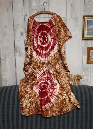 Малиновое пляжное платье длинное свободное большого размера4 фото