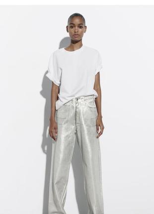 Серебряные джинсы zara wide leg