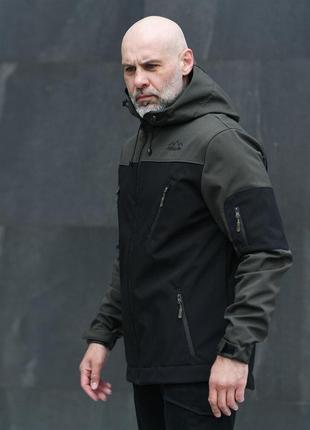 Демисезонная куртка soft shell хаки-черная3 фото
