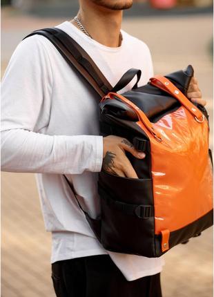 Чоловічий рюкзак sambag rolltop hacking чорно-оранжевий2 фото