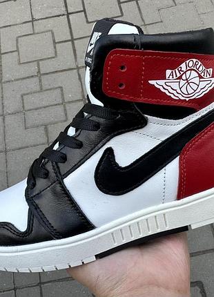Кросівки зимові nike jordan з натуральної шкіри / высокие зимние кроссовки  найк джордан  чёрные с белым  ‼️натуральная кожа‼️