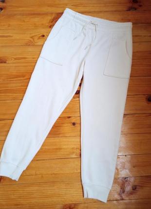 Білі джогери на флісі/ спортивні штани молочного кольору на флісі/ спортивные штаны джогеры