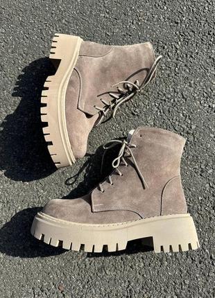 Стильні сіро-бежеві,лате черевики жіночі демі-зима,осінні,зимові,замшеві/замша-жіноче...