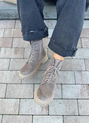 Стильні сіро-бежеві,лате черевики жіночі демі-зима,осінні,зимові,замшеві/замша-жіноче...