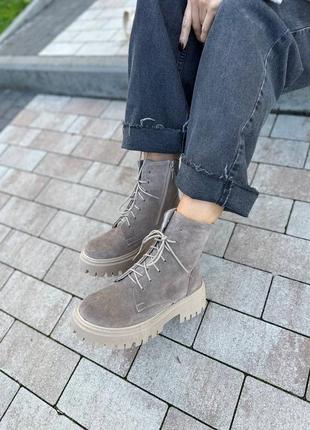 Стильні сіро-бежеві,лате черевики жіночі демі-зима,осінні,зимові,замшеві/замша-жіноче...
