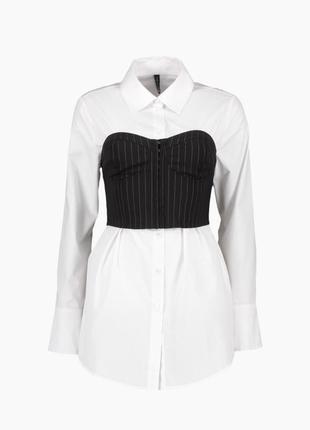 Белое платье блуза с корсетным черным топом с new yorker
