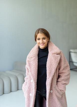Шуба детская, подростковая, дизайнерская, утепленная, зимняя, теплая, фемели family look, розовая6 фото
