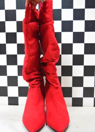 Ботфорты сапожки красные сапоги осенние под замш на широкую ногу5 фото
