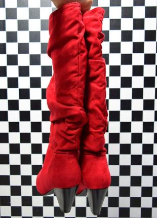 Ботфорти сапожки червоні чоботи осінні під замш на широку ногу4 фото