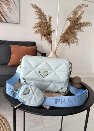 Женская сумка 👜 prada re-nylon padded shoulder lite blue