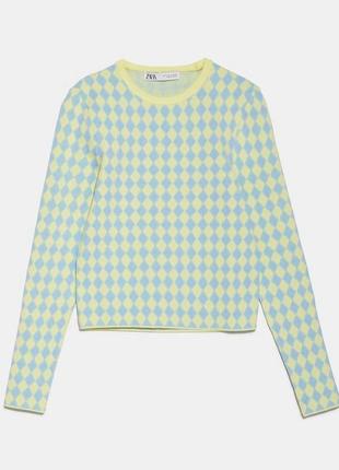 Жовто-блакитний светр zara в ромби светр в ромби ромбики кроп топ з ромбами