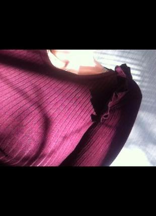 Стильне сливове фіолетове бордо бургунді плаття сукня лапша міді плаття-гольф в рубчик м л рукав клеш